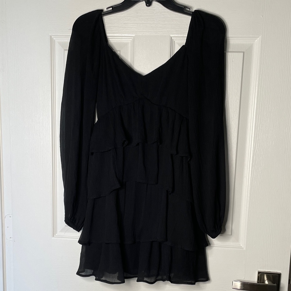 Abercrombie & Fitch Tiered Ruffle Mini Dress with sheer long sleeves
